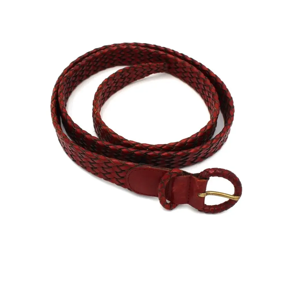 Vintage Cole Haan Braided Leather Belt Mens Size 42 Brown Red Woven Classic 90s